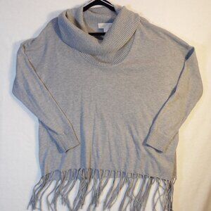 Michael‎ Kors Sweater Womans XL Gray Long Sleeve Cowl Neck Fringe Hem Boho Tunic